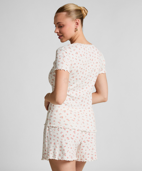 Prążkowane szorty piżamowe, Biały