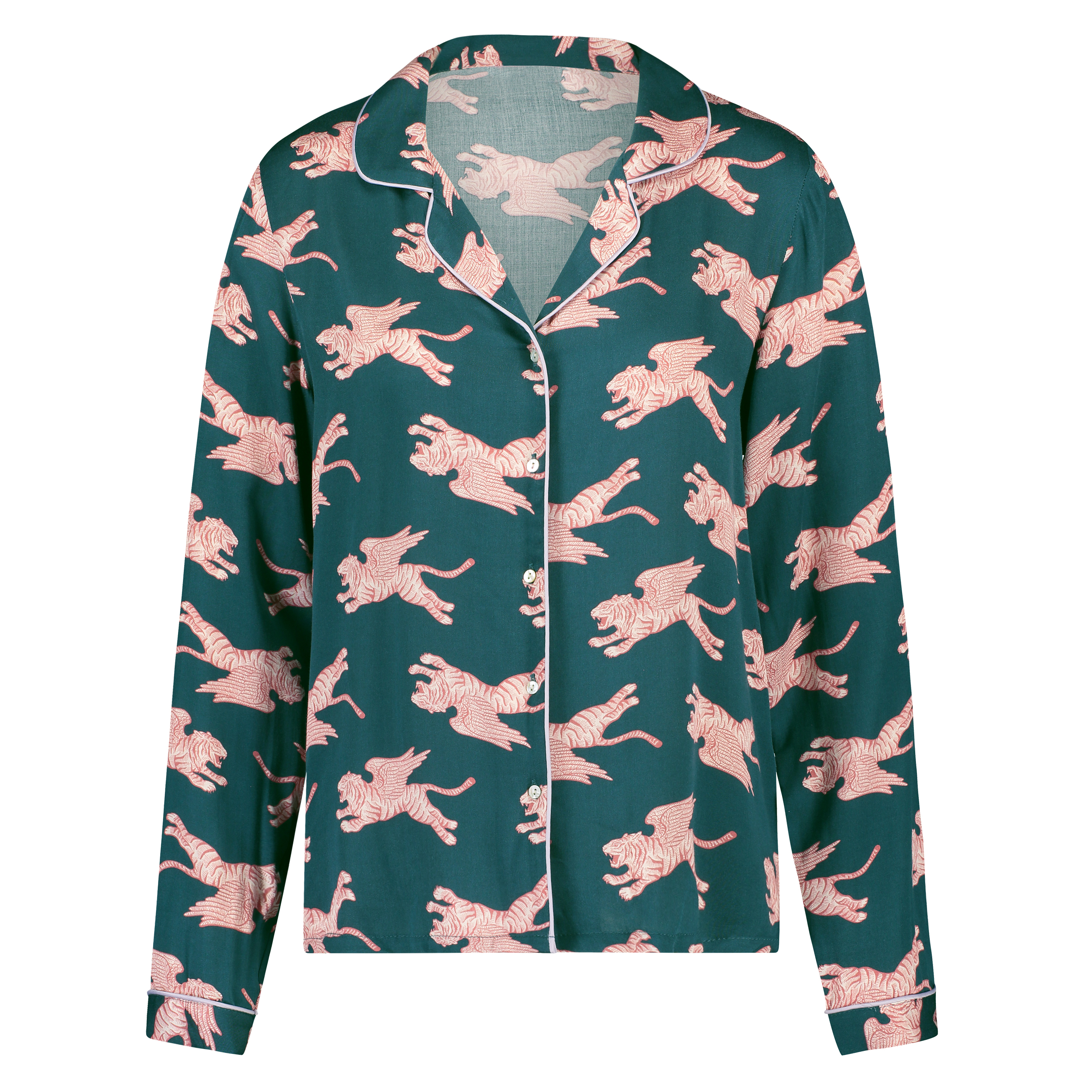 Woven Pyjama Jacket Long Sleeves, Niebieski, main