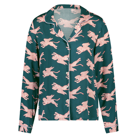 Woven Pyjama Jacket Long Sleeves, Niebieski