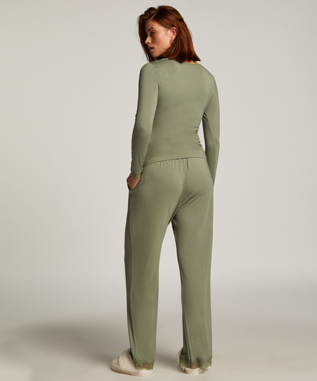 Koronkowa piżama z długim rękawem, Zielony