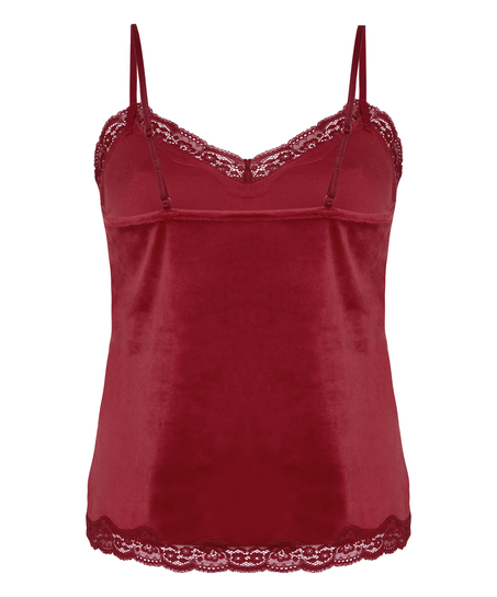 Koszulka piżamowa Velours Scallop Lace, Czerwony