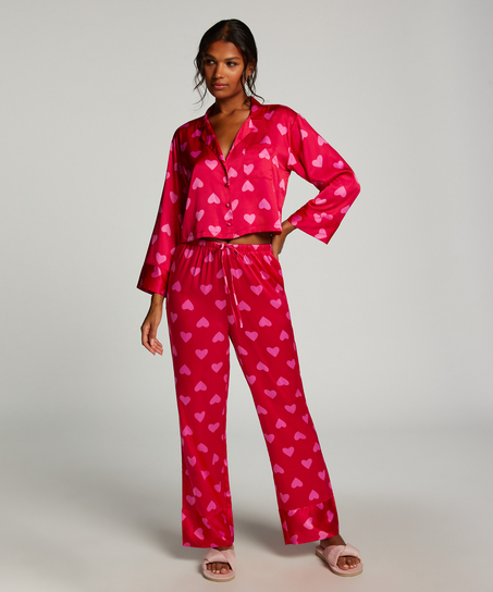 Kurtka z satyny z długimi rękawami, Czerwony