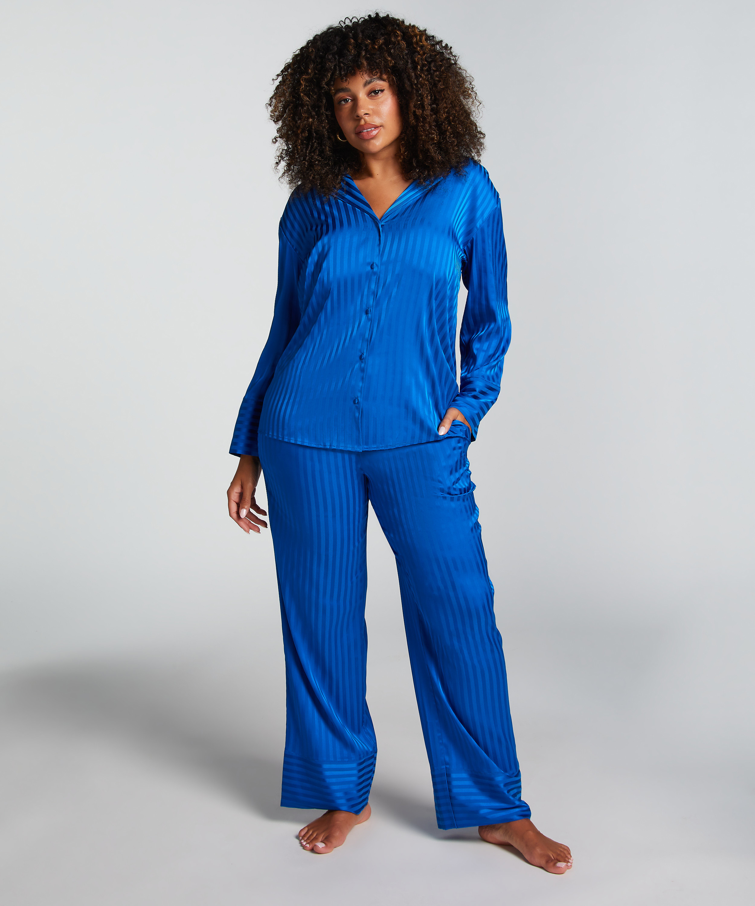 Kurtka z satyny z długimi rękawami, Niebieski, main