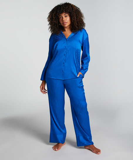 Kurtka z satyny z długimi rękawami, Niebieski