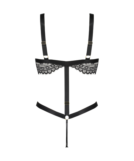 Body z otwartym krokiem Ginger Private, Czarny