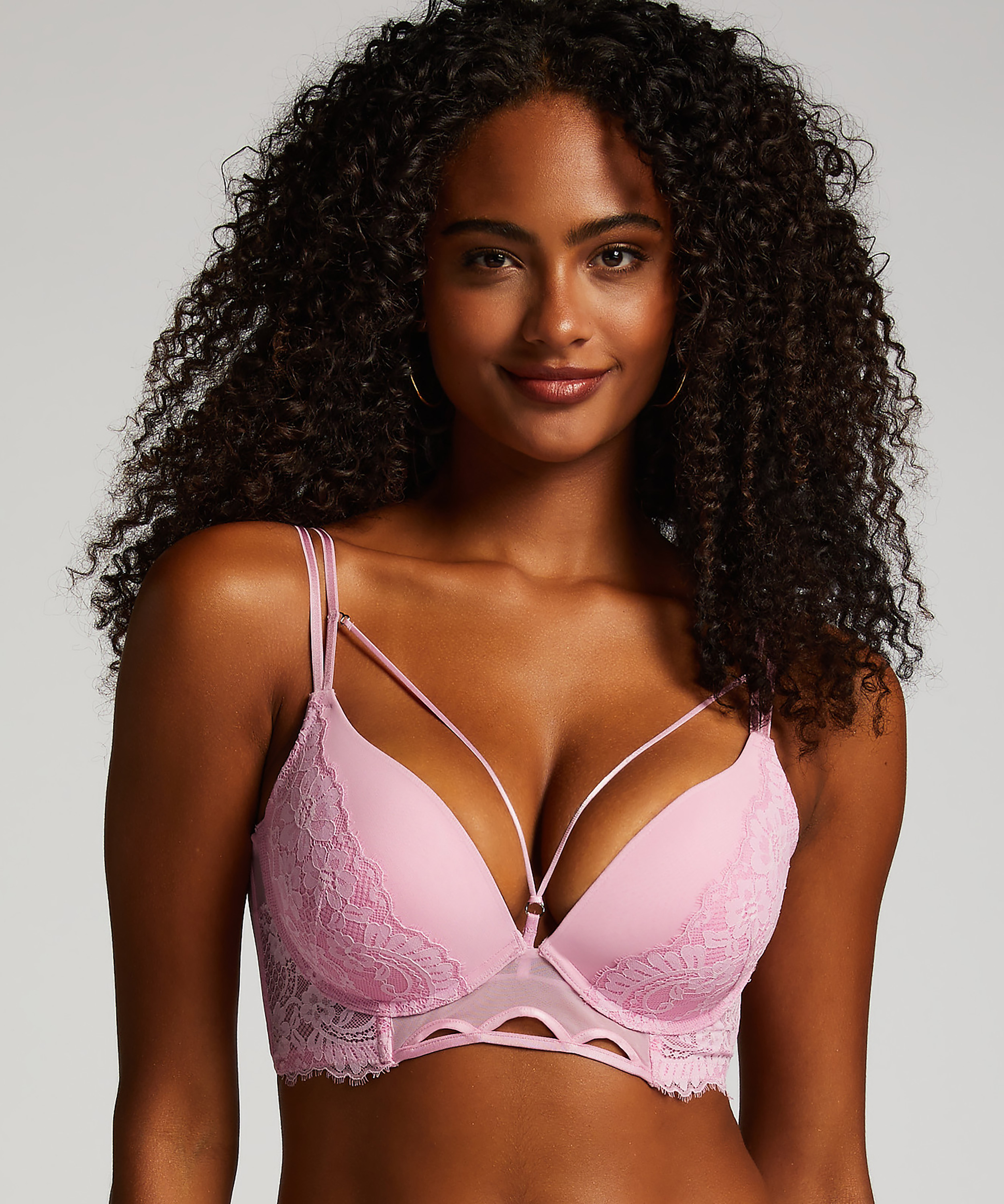 Usztywniany biustonosz push-up z fiszbinami longline Lidia, R&oacute;żowy, main