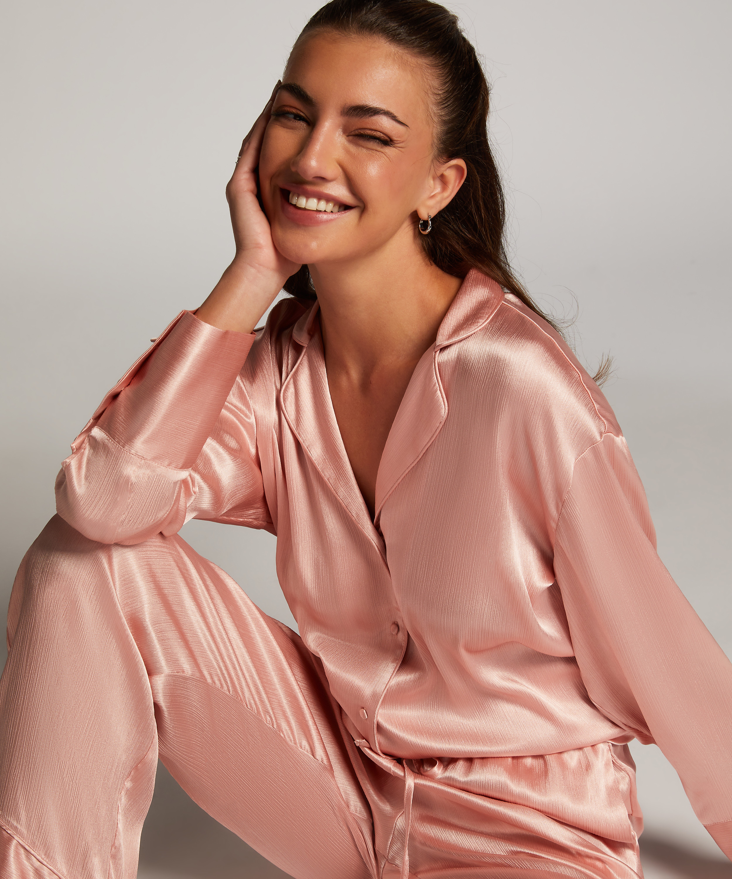 Kurtka z satyny z długimi rękawami, Różowy, main