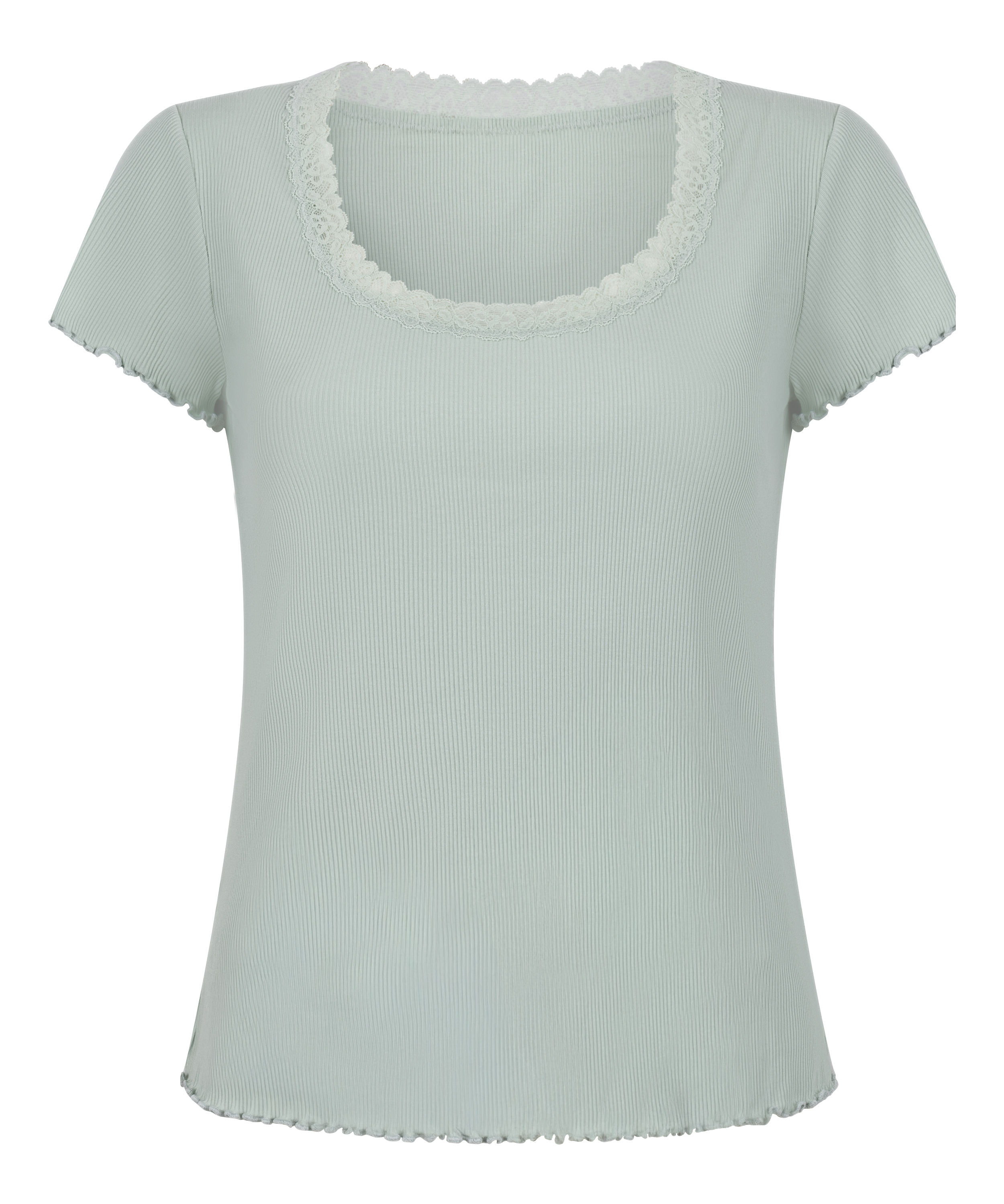 Top Piżamowy Jersey Rib z Koronką, Zielony, main