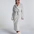Long Fleece Bathrobe, Szary