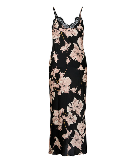 Slipdress Long Flower, Czarny