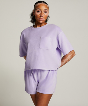 Short-sleeve velours top, Fioletowy