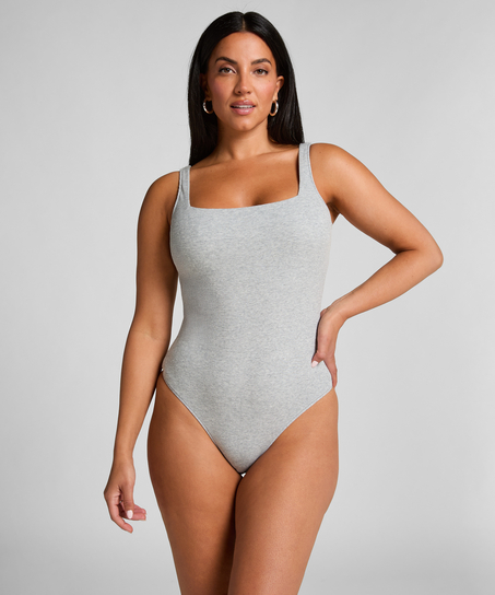 Prążkowane bawełniane body, Szary