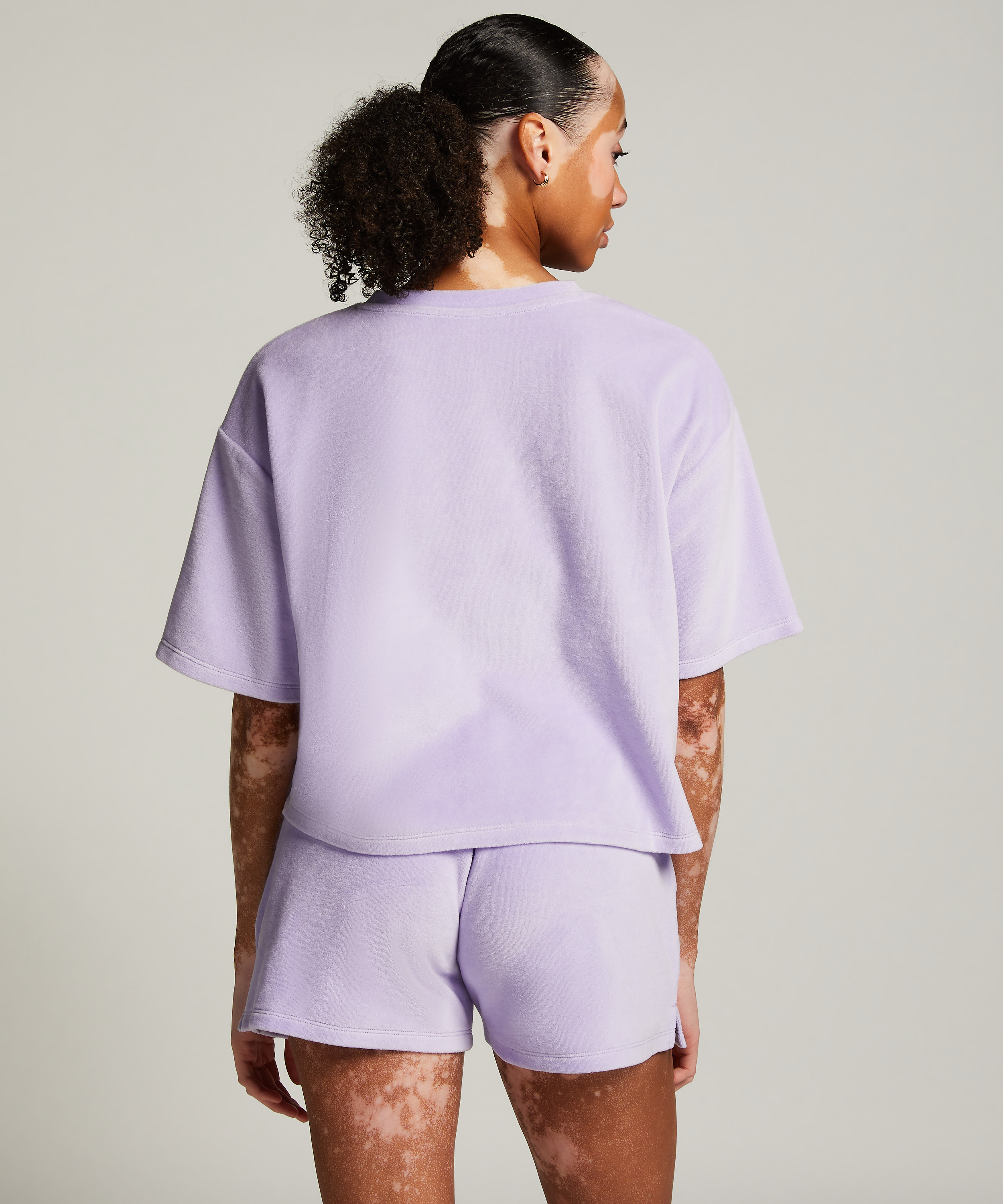 Short-sleeve velours top, Fioletowy, main