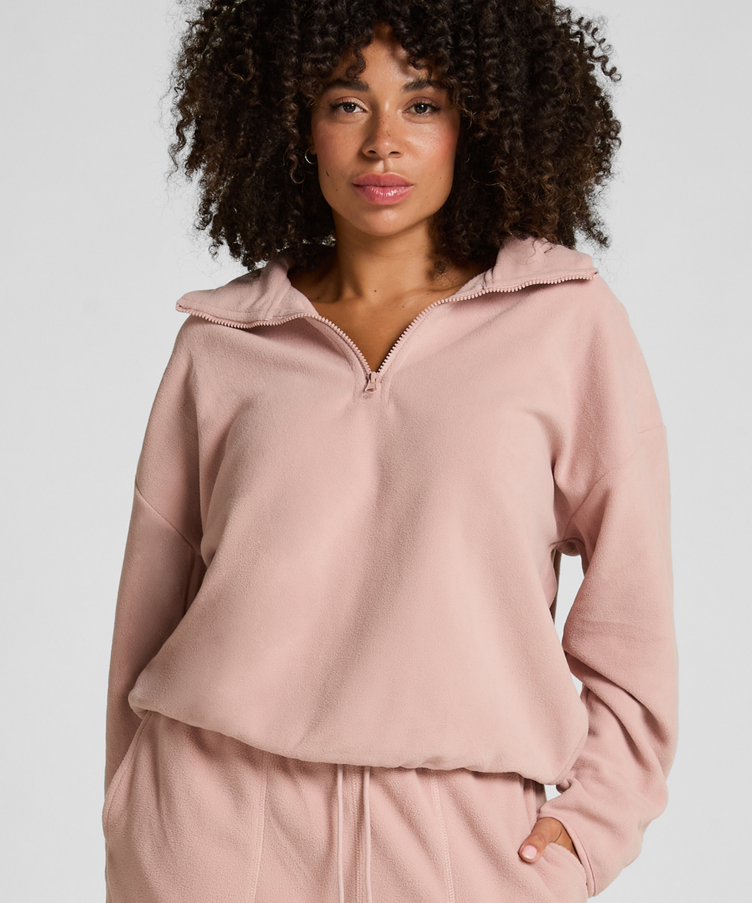 Bluza sportowa z zamkiem błyskawicznym do połowy, R&oacute;żowy, main