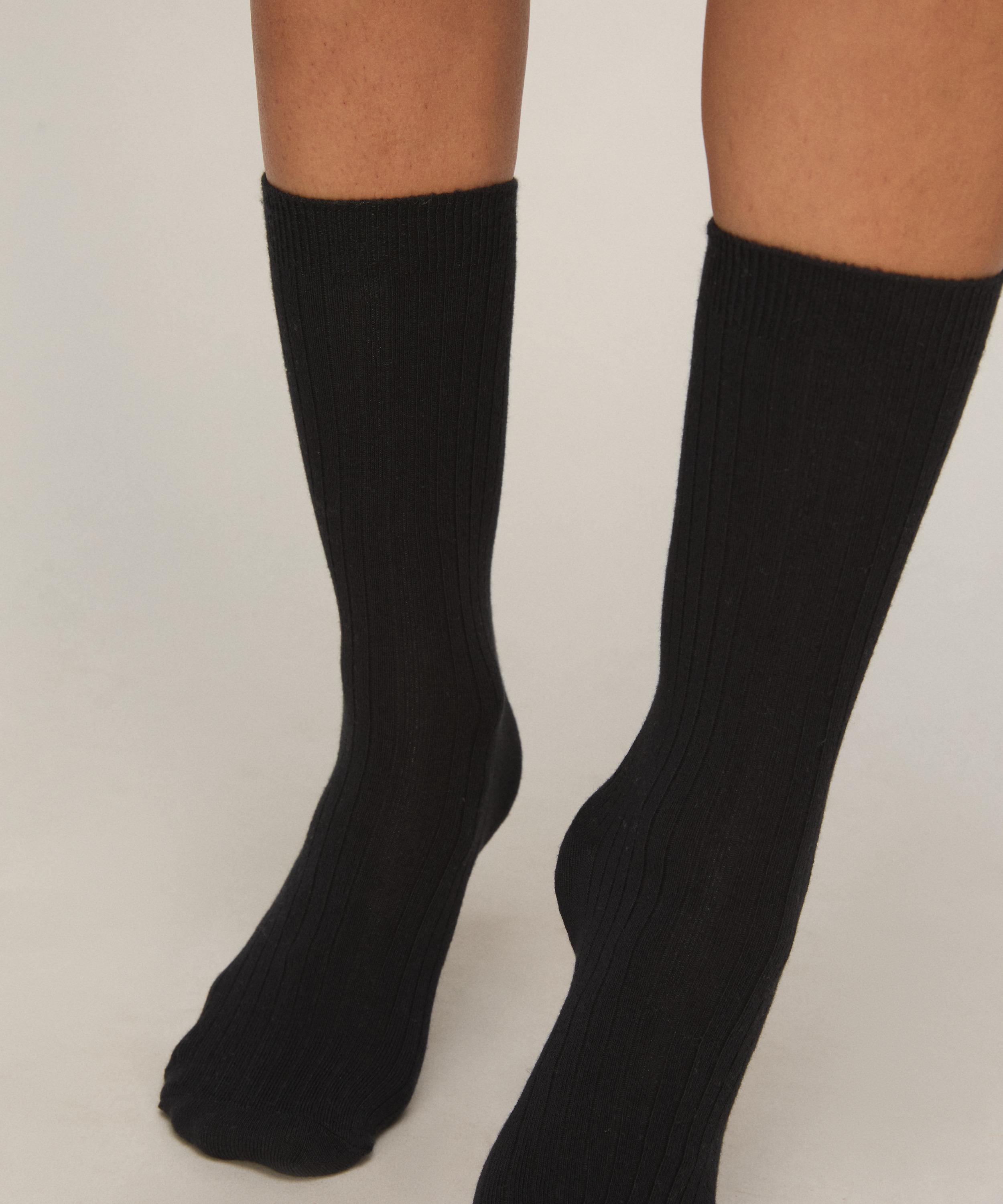 Cashmere Blend Ribbed Socks, Czarny, main