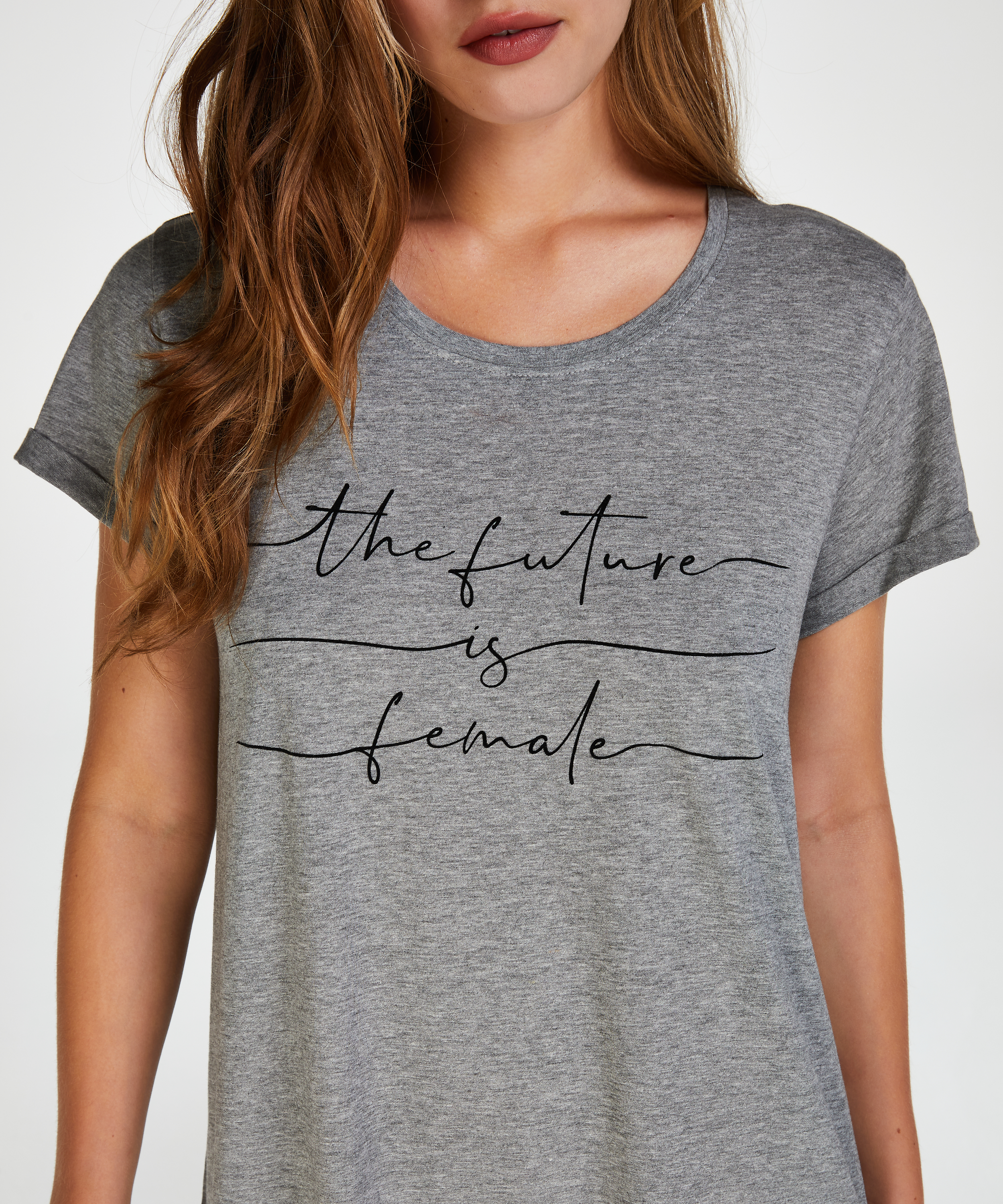 Koszula nocna z okrągłym dekoltem, Szary, main