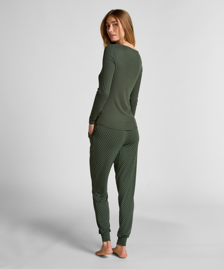 Bluza piżamowa Henley z długim rękawem, Zielony