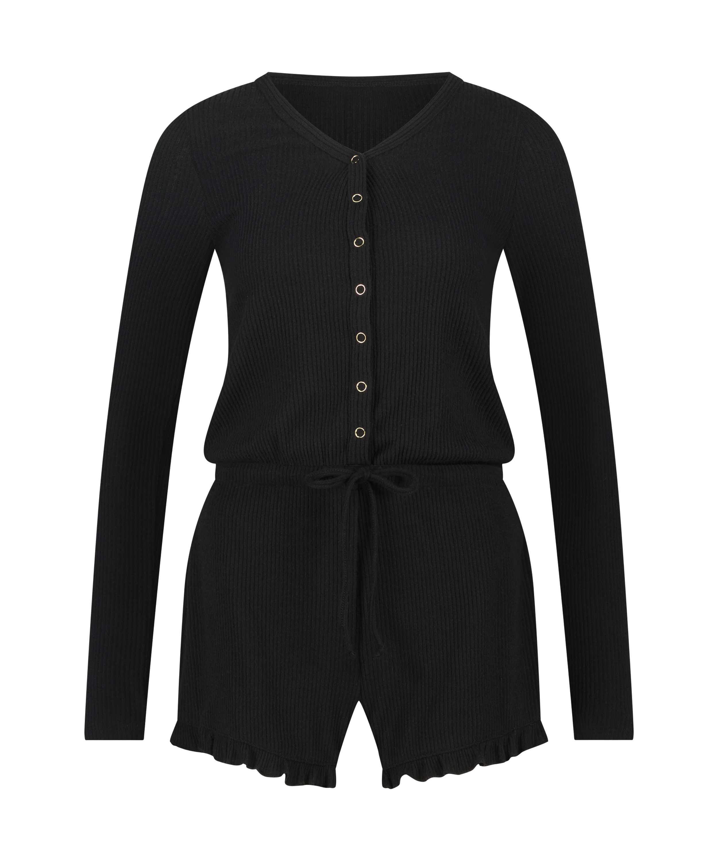 Piżama jednoczęściowa kr&oacute;tka Brushed Rib, Czarny, main