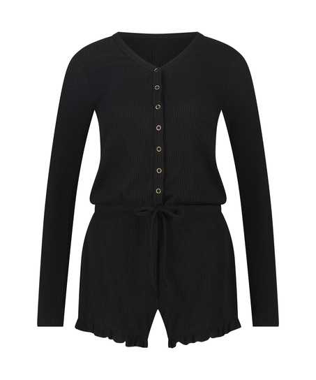 Piżama jednoczęściowa kr&oacute;tka Brushed Rib, Czarny