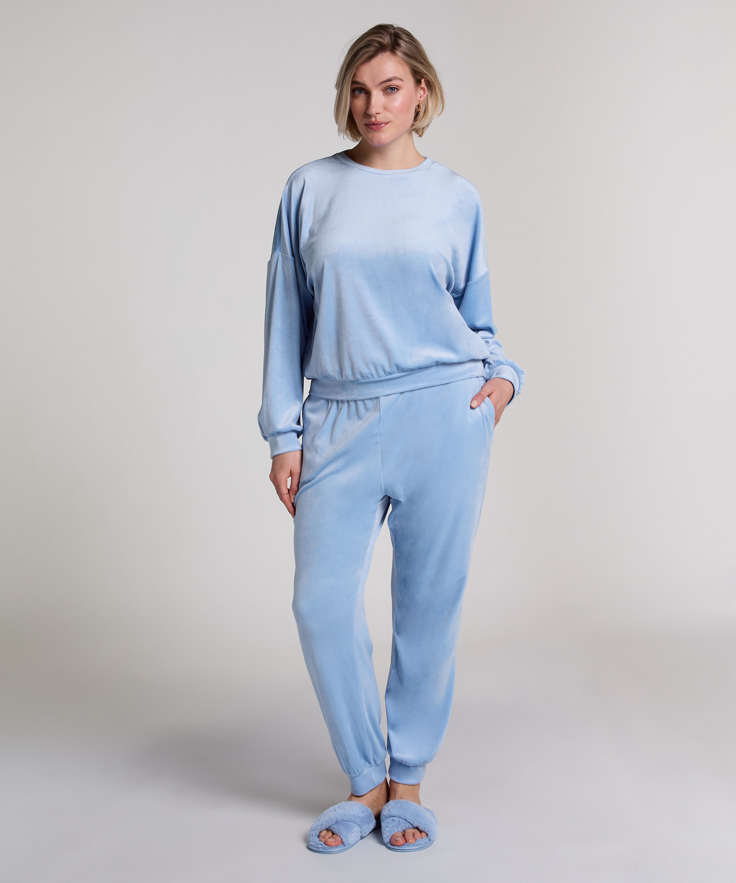 Spodnie z welurowego dresu, Niebieski, main