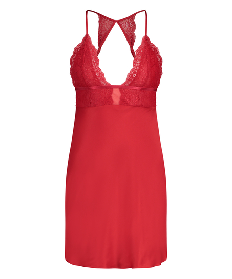 Satin lace slip dress, Czerwony
