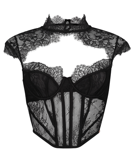 Top z fiszbinami Lace Camille, Czarny