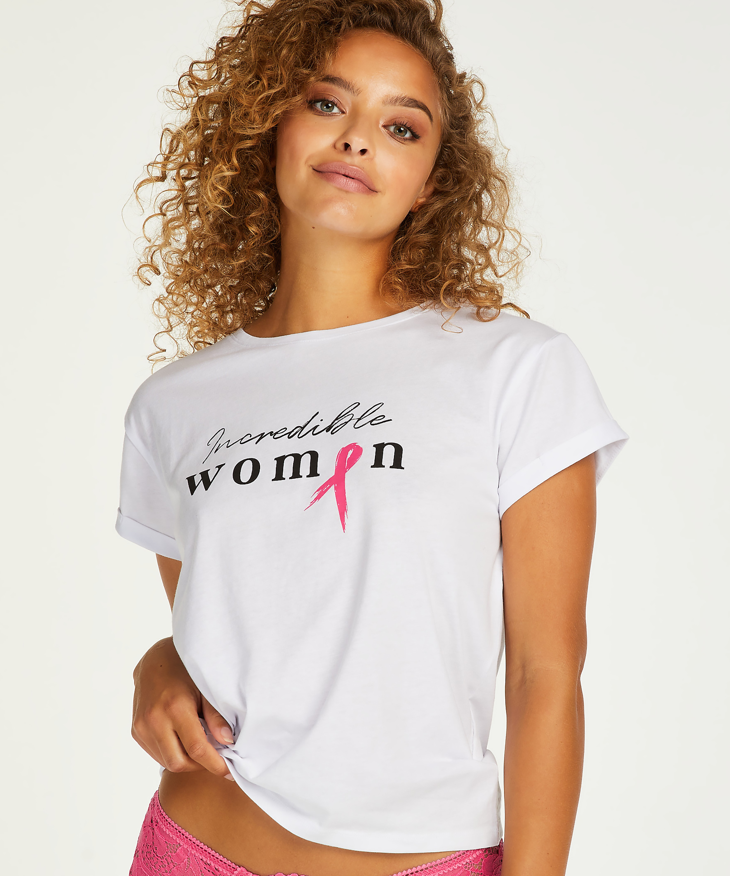 Top z kr&oacute;tkim rękawem Pink Ribbon, Biały, main