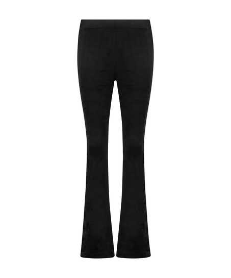 Flared Velvet Leggings, Czarny