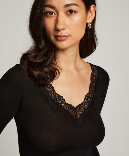 Dżersejowy top od piżamy z długimi rękawami, Czarny