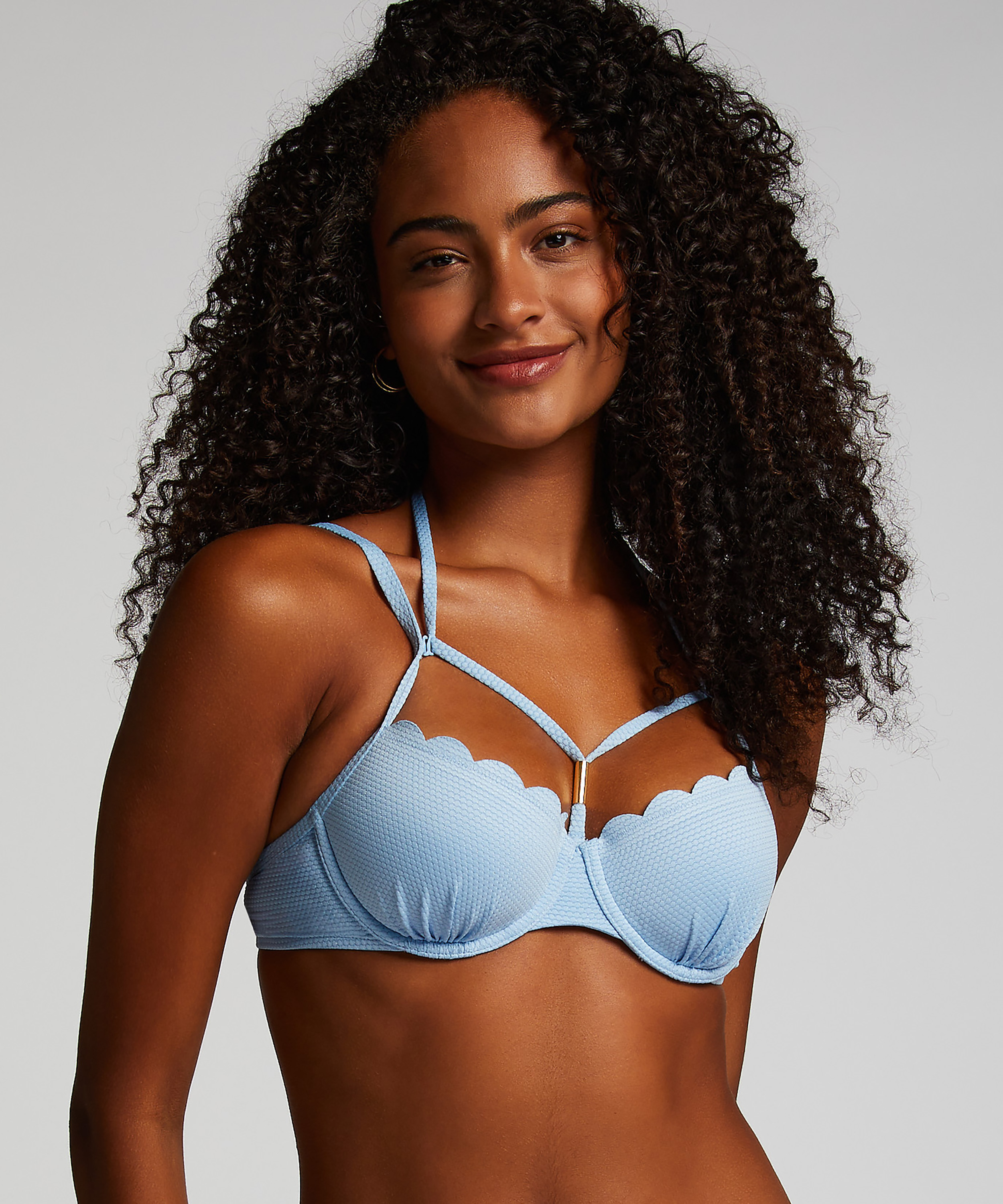 Usztywniany top bikini z fiszbinami Scallop, Niebieski, main