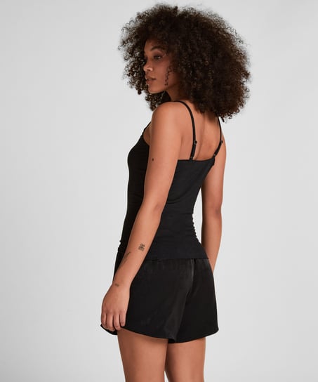 Super miękka koszulka z koronką i dekoltem w serek z dodatkiem kaszmiru, Czarny