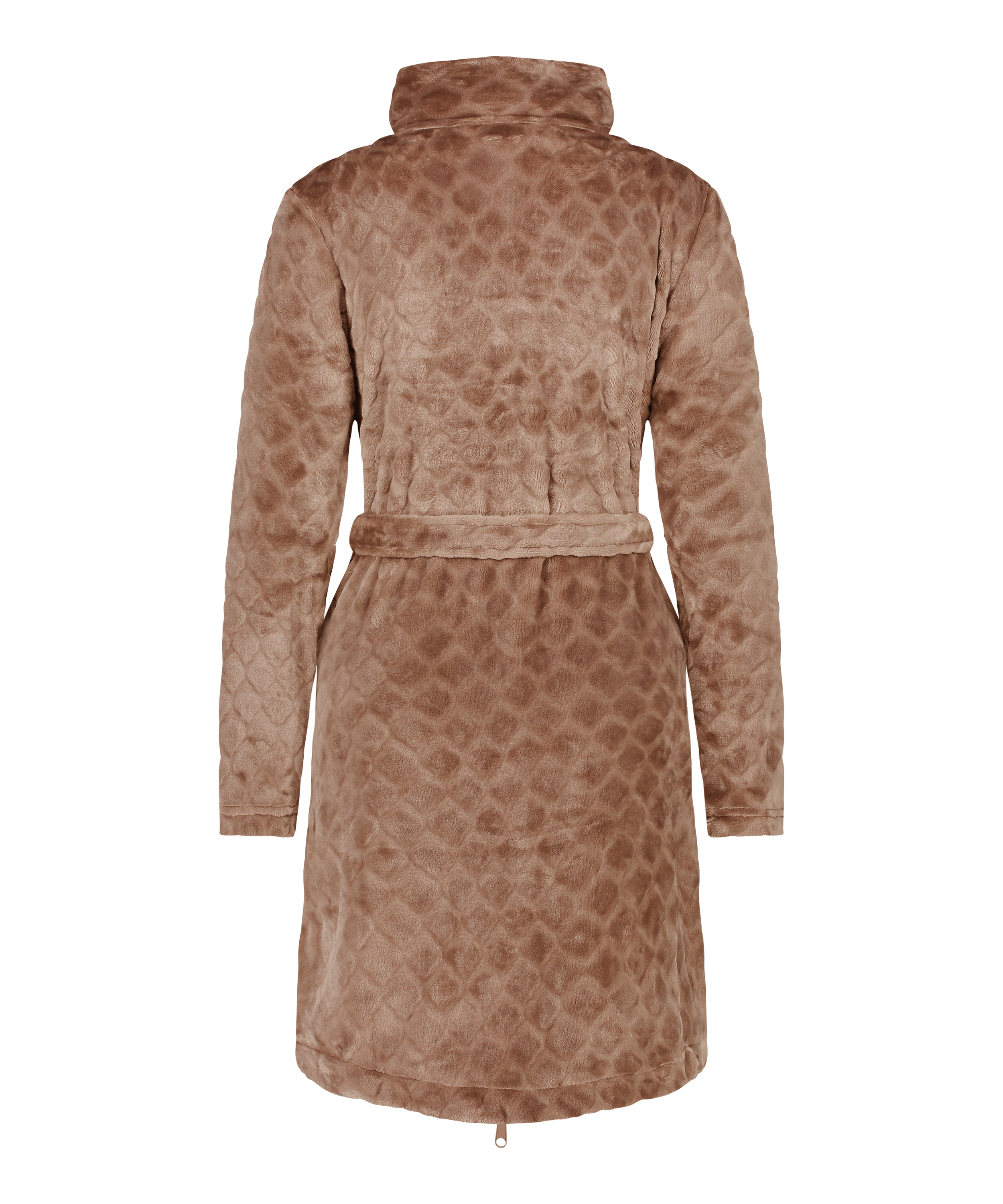 Szlafrok z polaru z zamkiem błyskawicznym, Brązowy, main