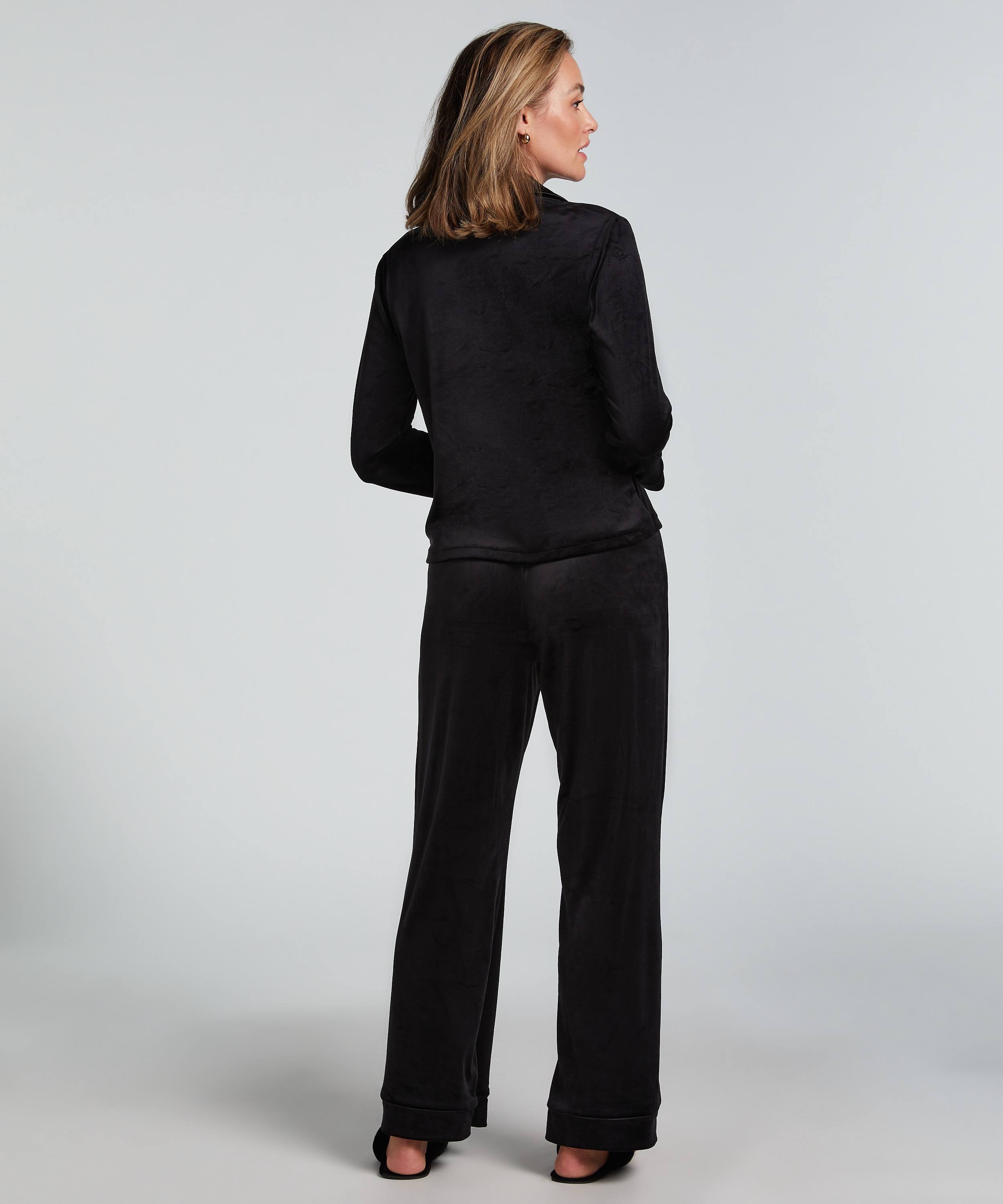 Bluza z długimi rękawami z weluru, Czarny, main