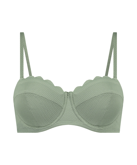 G&oacute;ra od bikini push-up z fiszbinami, z falowanym brzegiem, miseczki A &ndash; E, Zielony