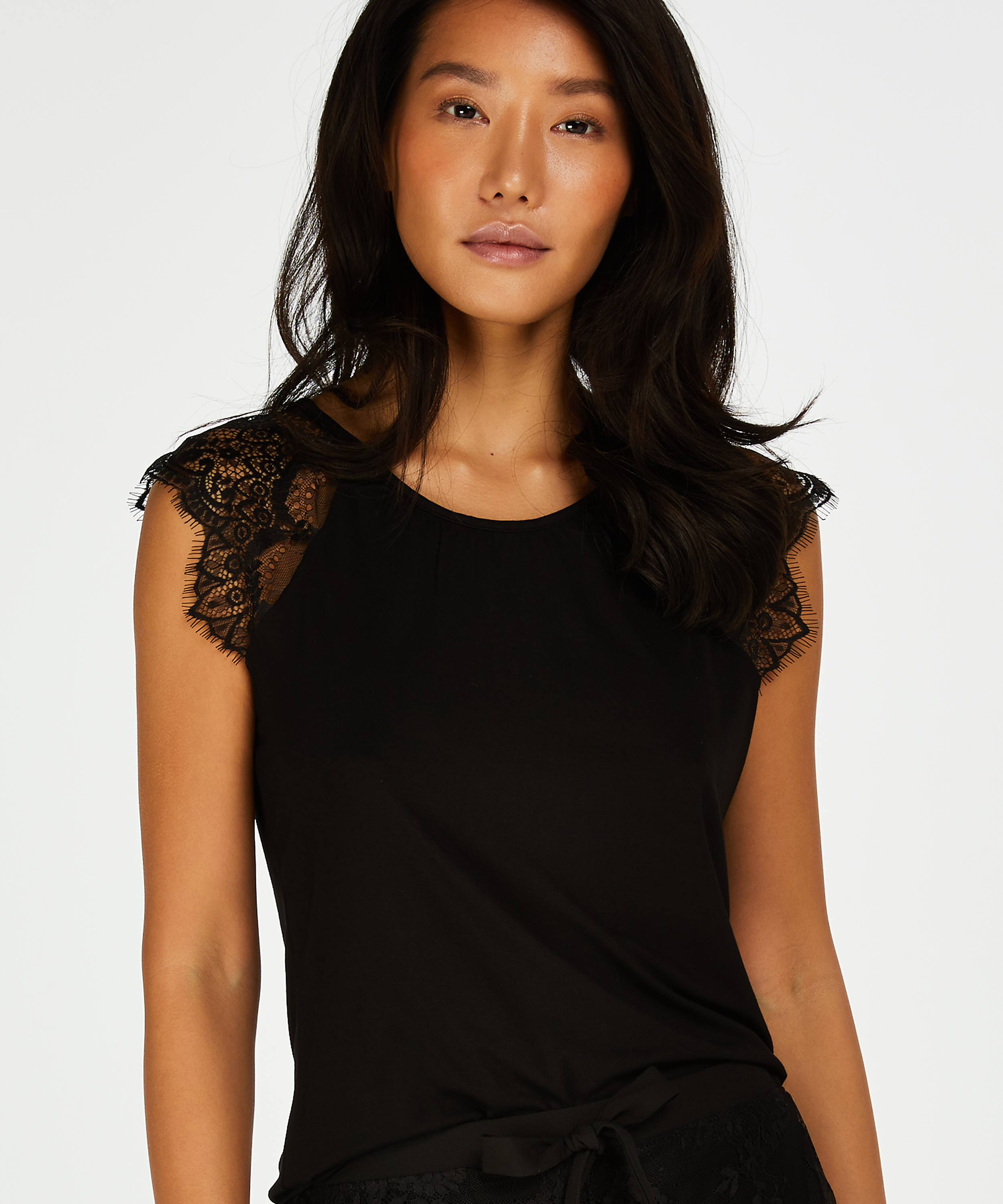 Jersey Lace Singlet, Czarny, main