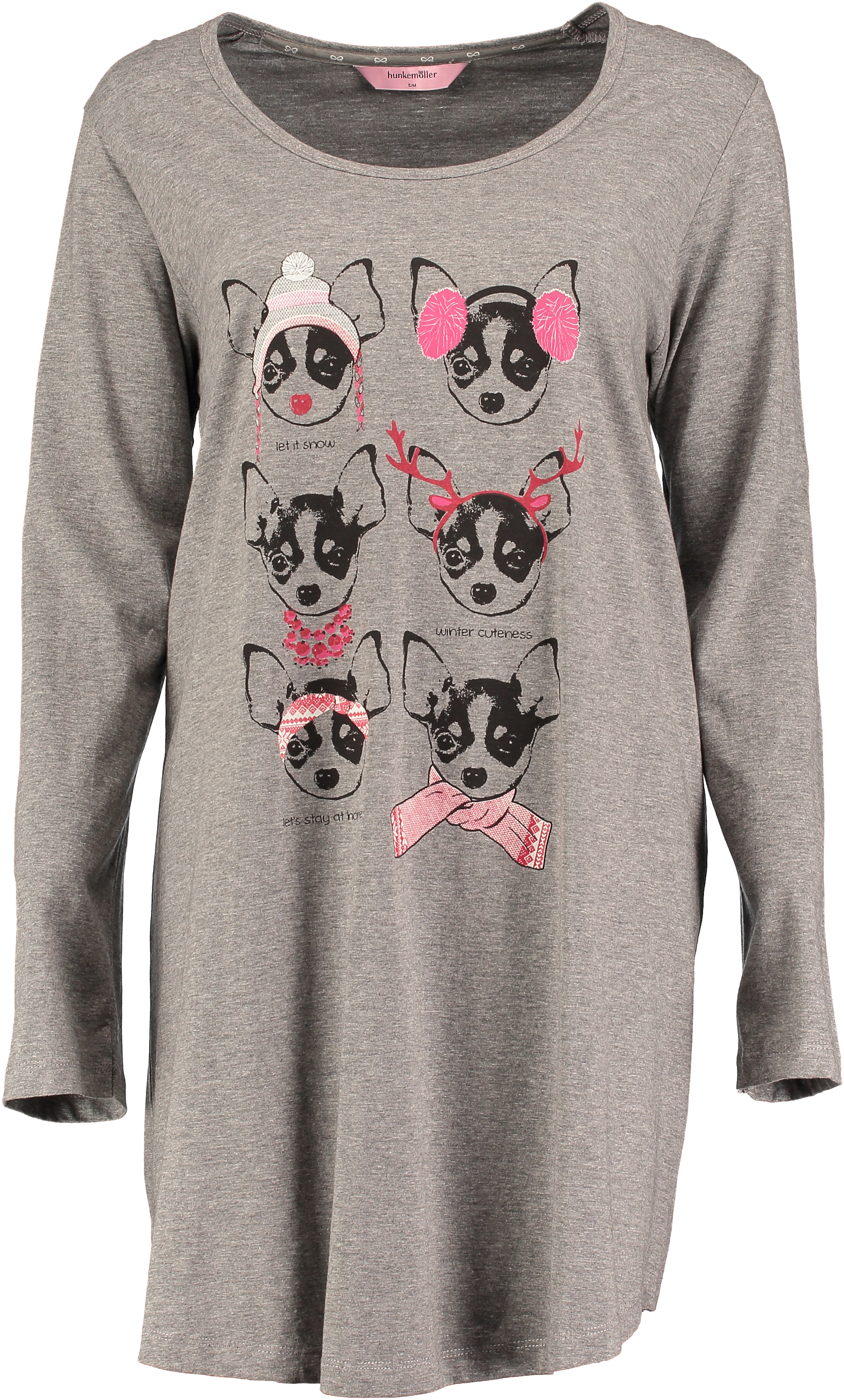 Nightshirt round neck long sleeves, Szary, main