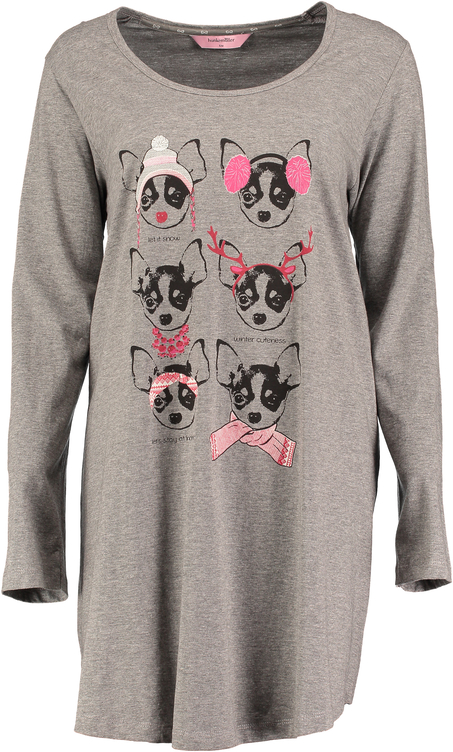 Nightshirt round neck long sleeves, Szary