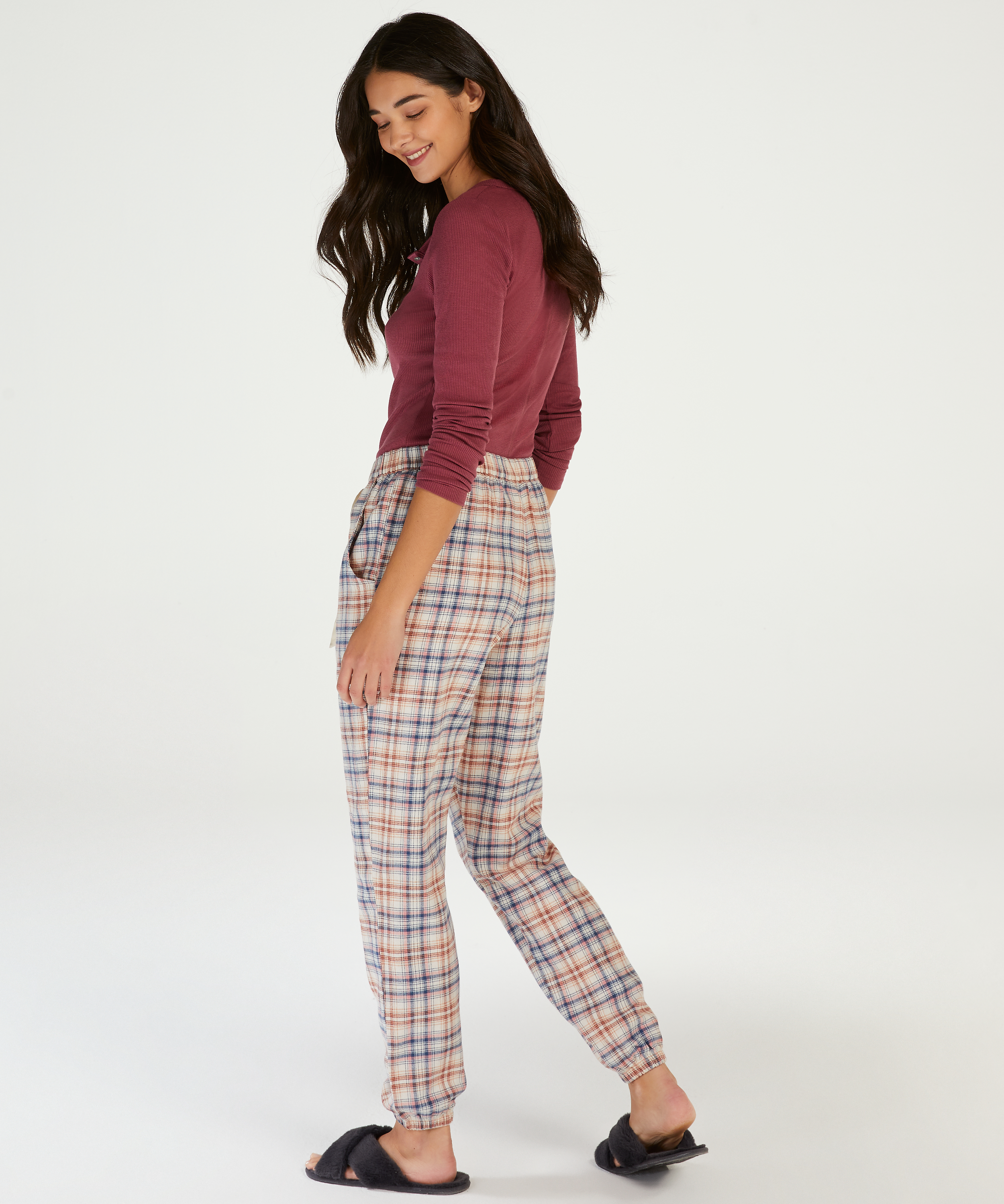 Spodnie od piżamy w kratę, Beżowy, main