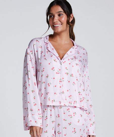 Kurtka z satyny z długimi rękawami, Różowy