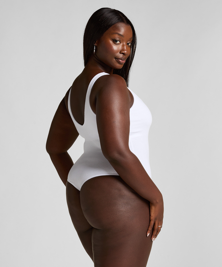 Prążkowane bawełniane body, Biały