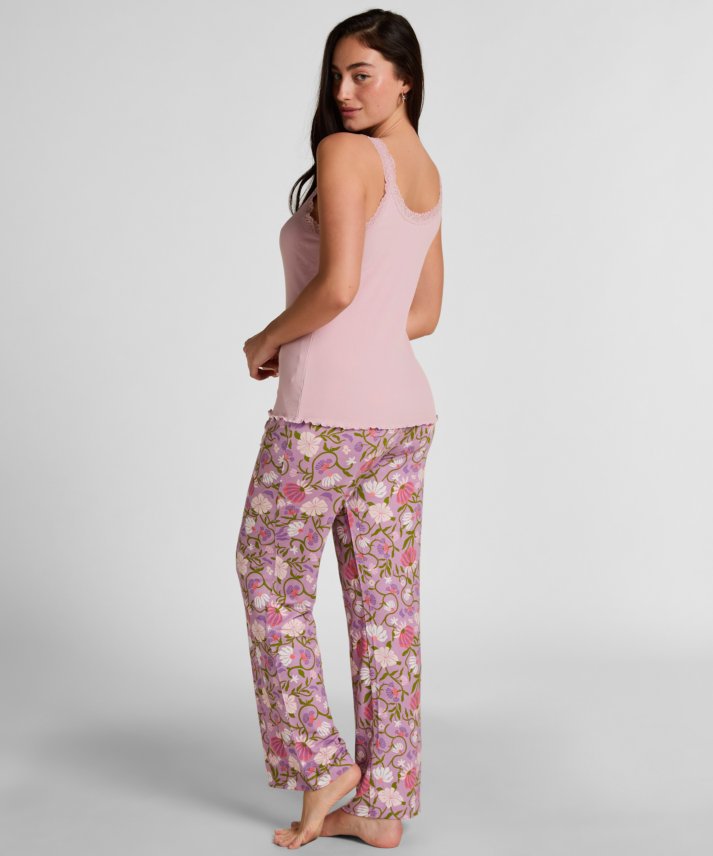 Top z Prążkowanej Dzianiny z Koronką, R&oacute;żowy, main