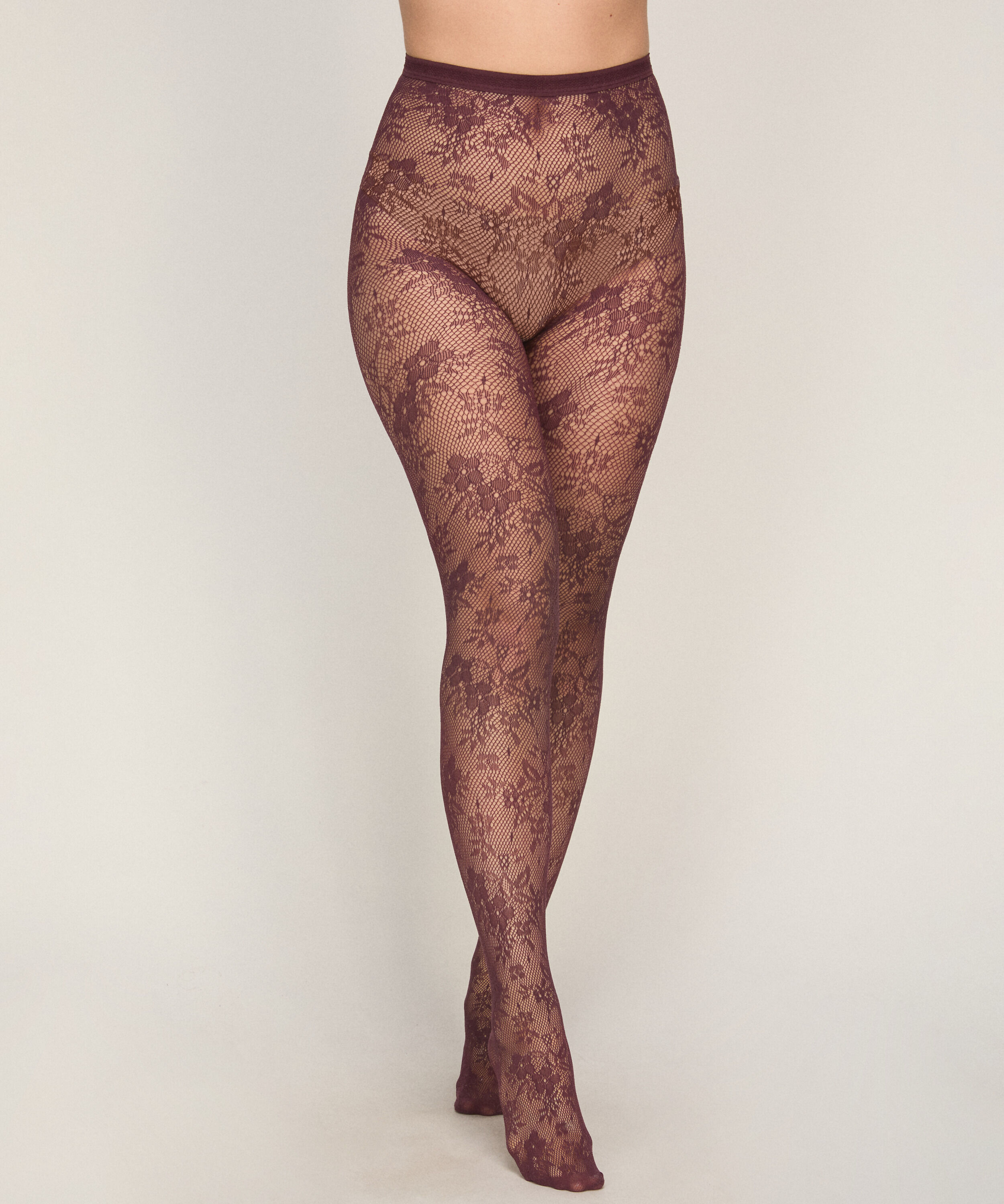 Rajstopy Allover Lace Fishnet, Fioletowy