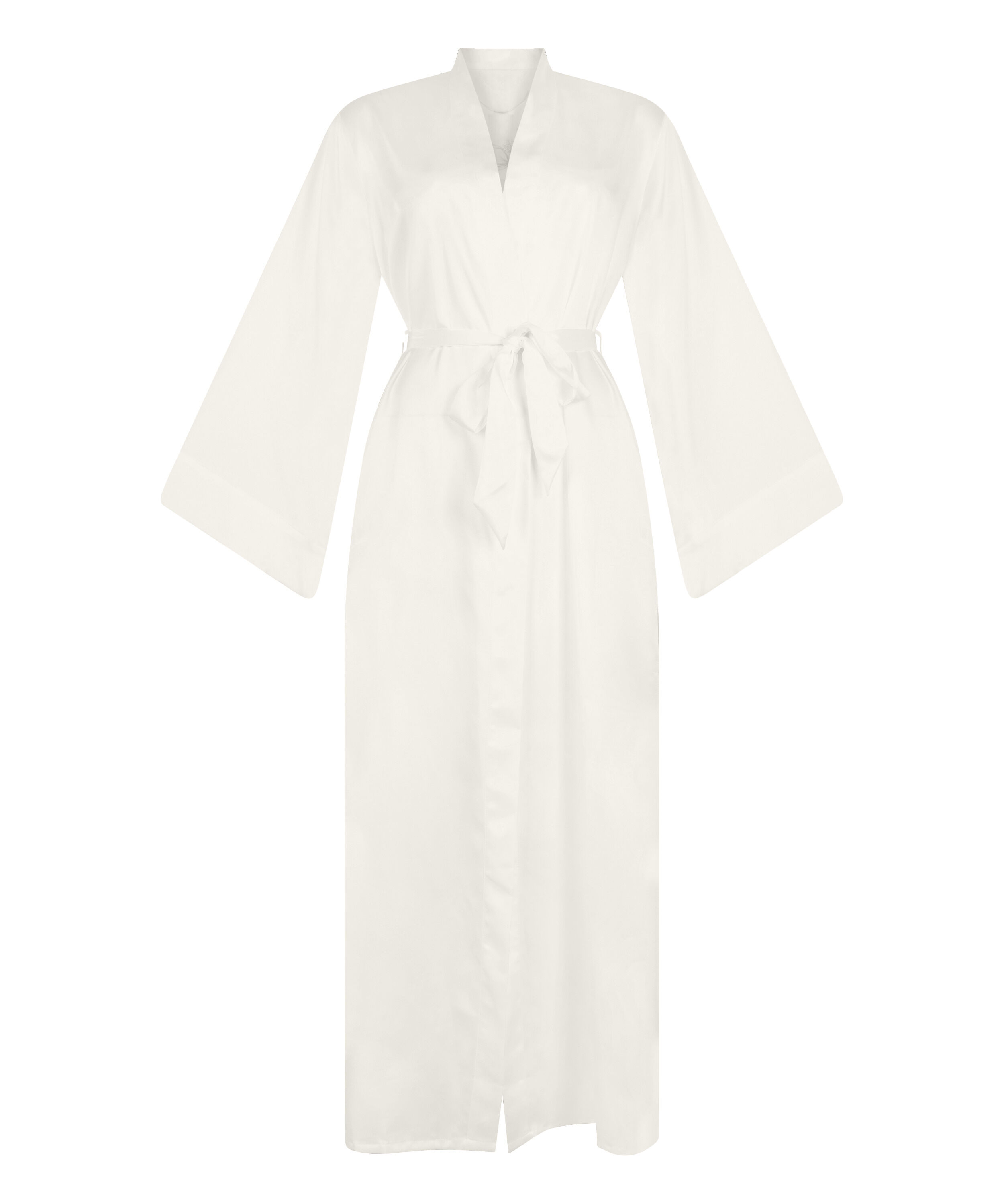 Długie satynowe kimono w kwiaty, Biały