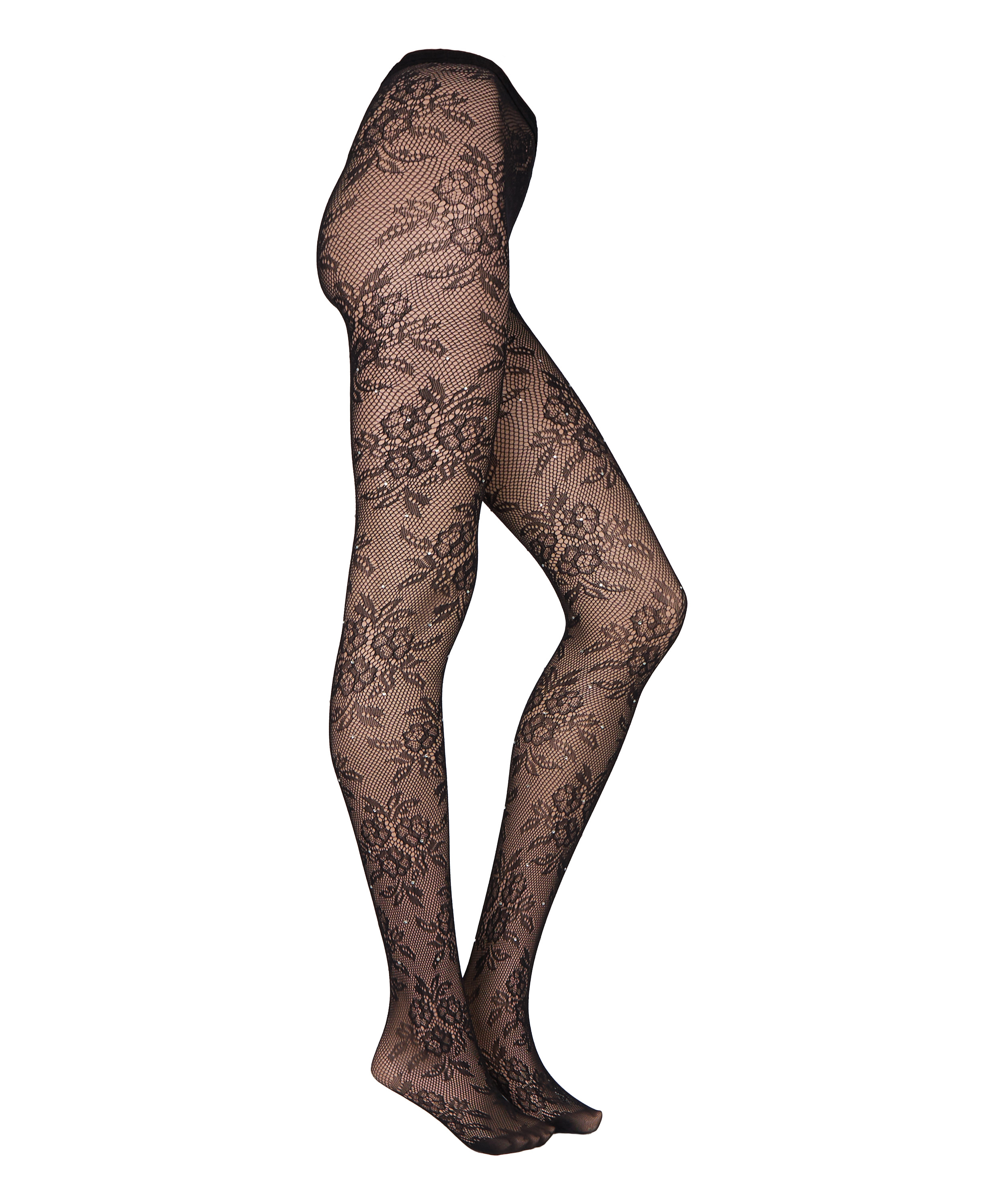 Tight Allover Lace Rhinestones, Czarny, main