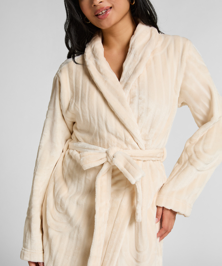 Długi szlafrok fleece, Biały