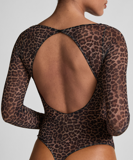 Body Tara Leopard z długim rękawem, Czarny