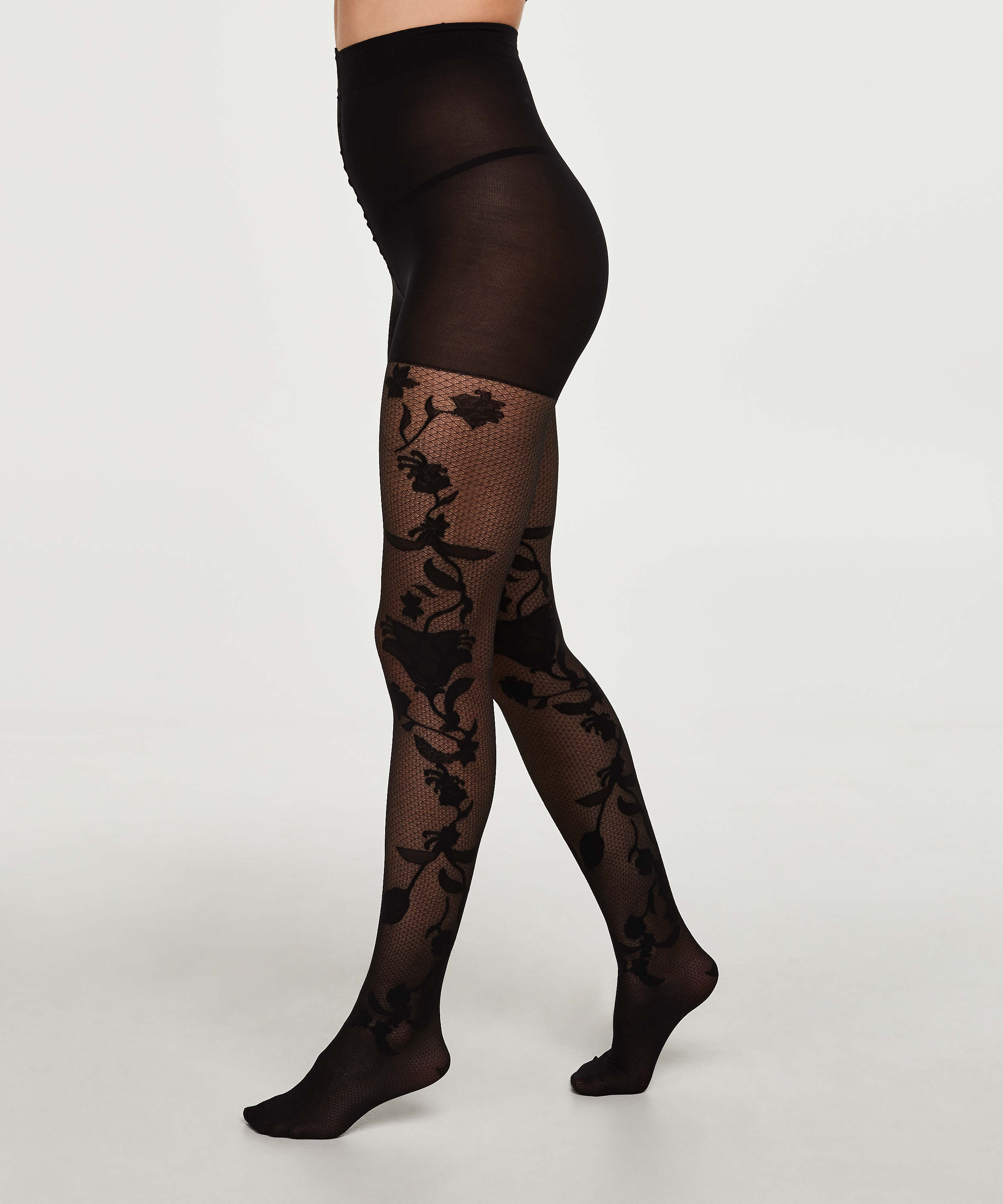 Paisley fishnet tights, Czarny, main
