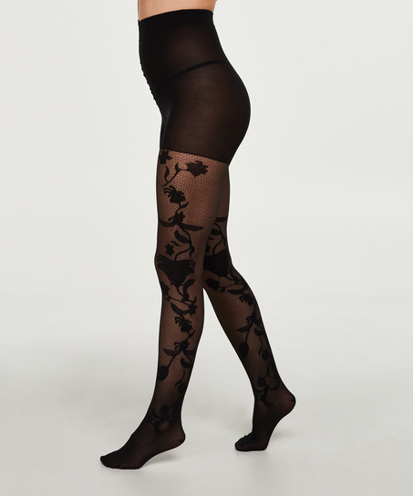 Paisley fishnet tights, Czarny