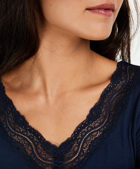 Top V-neck long sleeves, Niebieski