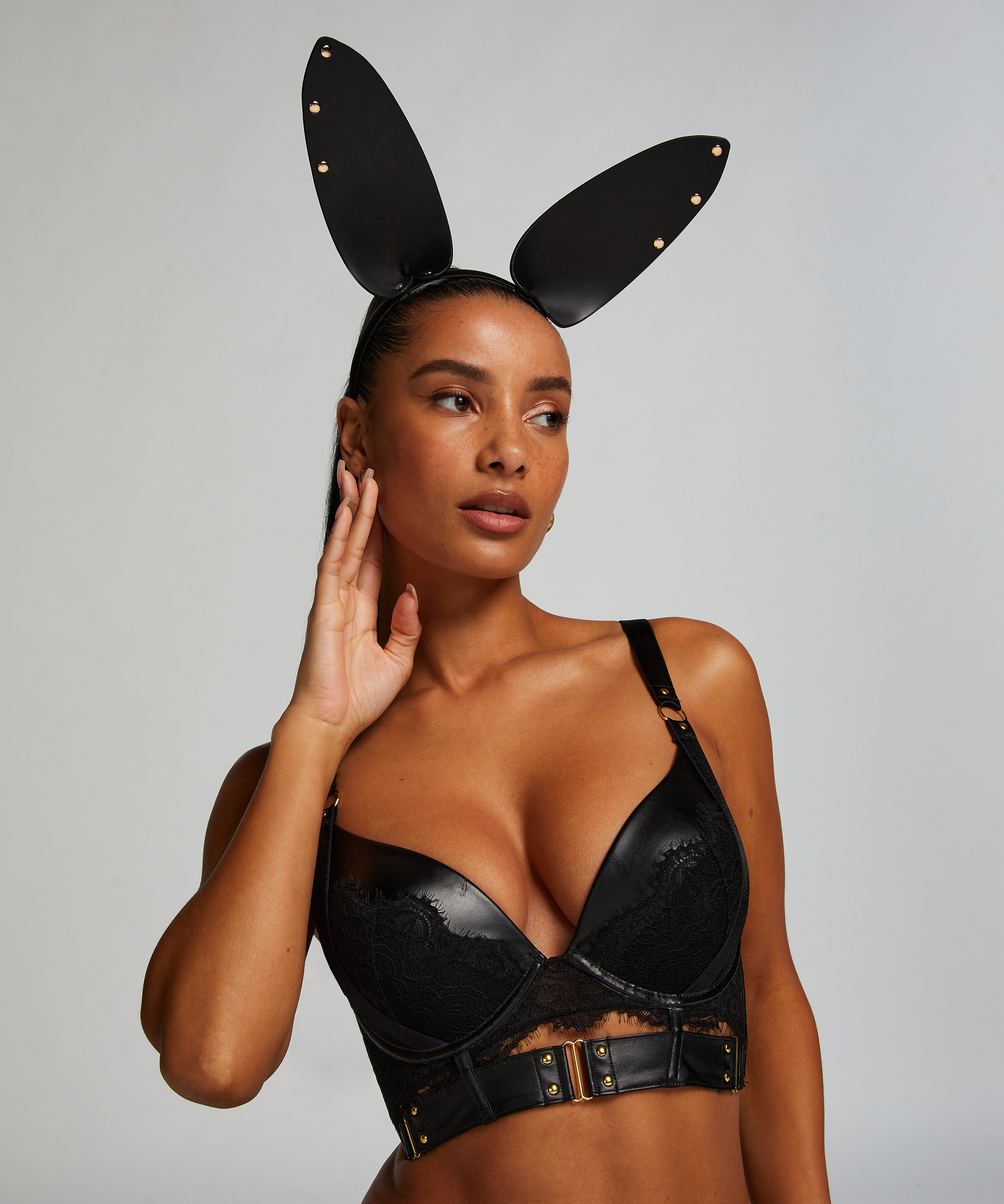 Opaska ze sztucznej sk&oacute;ry Bunny, Czarny, main